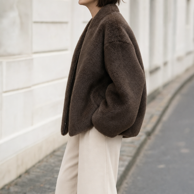 Norwood Teddy Fleece Jacket in chocolate brown, side view