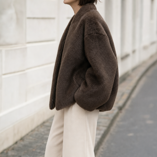 Norwood Teddy Fleece Jacket in chocolate brown, side view