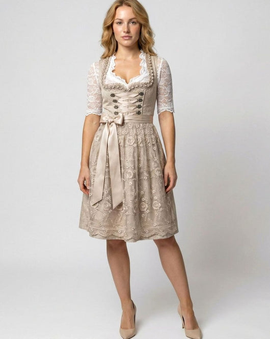 Leonie | Oktoberfest Dirndl Kleid Damen Spitzenbluse Blumenstickerei Trachtenkleid