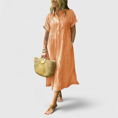 Maja | Damen Lockeres Gestreiftes Hemd-Midikleid