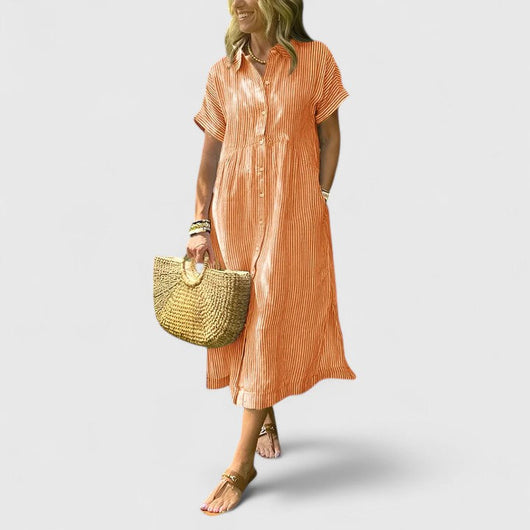 Maja | Damen Lockeres Gestreiftes Hemd-Midikleid