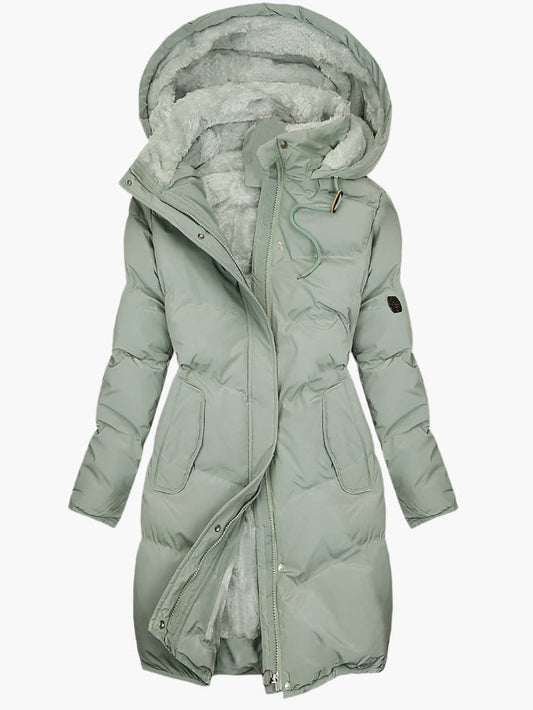 Emma | Damen Langer Wintermantel mit Kapuze und Kunstpelz