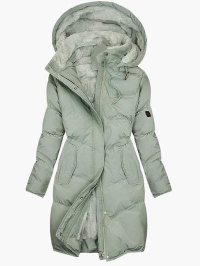 Emma | Damen Langer Wintermantel mit Kapuze und Kunstpelz