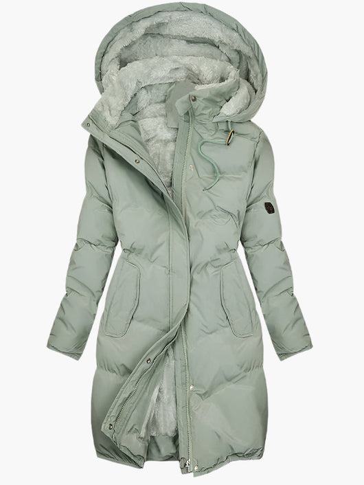 Emma | Damen Langer Wintermantel mit Kapuze und Kunstpelz