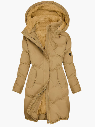 Emma | Damen Langer Wintermantel mit Kapuze und Kunstpelz