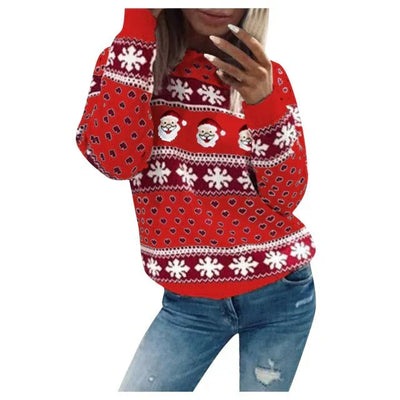 Emilia | Damen-Weihnachtspullover mit Weihnachtsmann- und Schneeflockenmuster