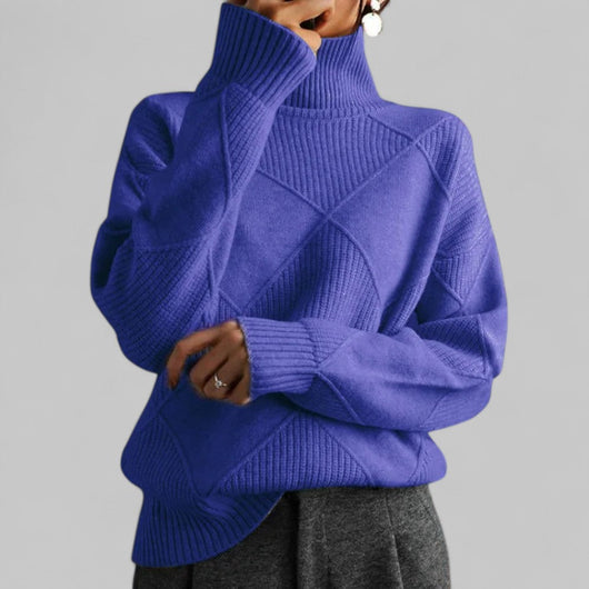 Barbara | Damen Oversized Winterpullover mit Muster und Rollkragen