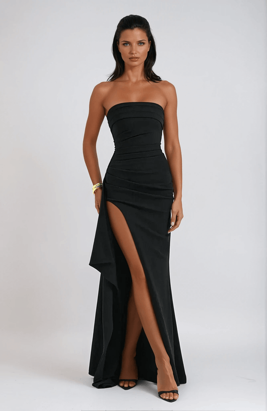 Claudia | Damen Trägerloses Maxikleid mit Schlitz für Gäste