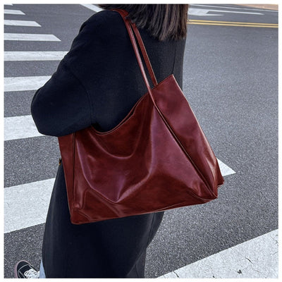 Annika | Retro PU-Leder Tote Bag Damen geräumige Schultertasche