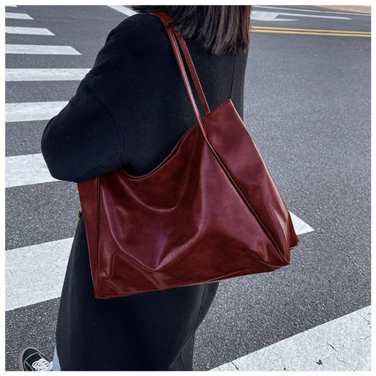 Annika | Retro PU-Leder Tote Bag Damen geräumige Schultertasche