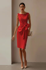 Elisabeth | Ärmelloses Midi-Cocktailkleid mit Schleife und Beinschlitz