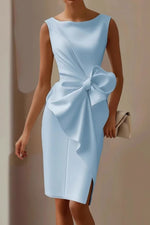 Elisabeth | Ärmelloses Midi-Cocktailkleid mit Schleife und Beinschlitz