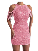 Hannah | Ärmelloses Pailletten Partykleid mit Schulterkettendetail