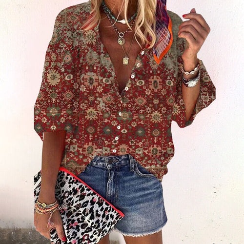 Isla Boho-Print Bluse mit Trompetenärmeln