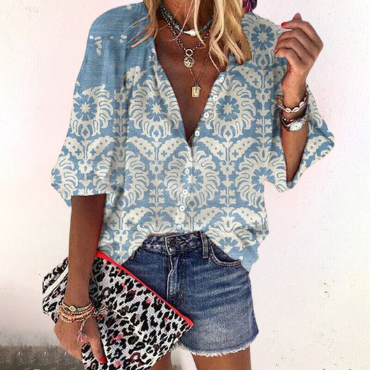 Isla Boho-Print Bluse mit Trompetenärmeln