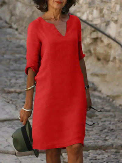 Natalie | Damen Elegantes Midi Kleid Mit Kerbausschnitt