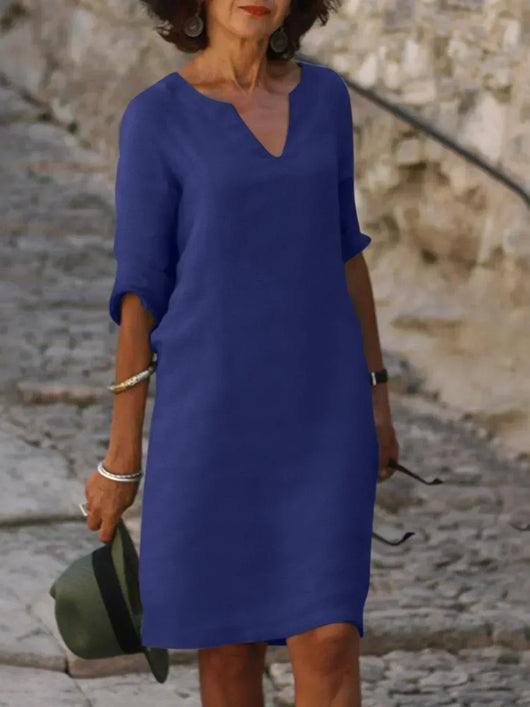 Natalie | Damen Elegantes Midi Kleid Mit Kerbausschnitt