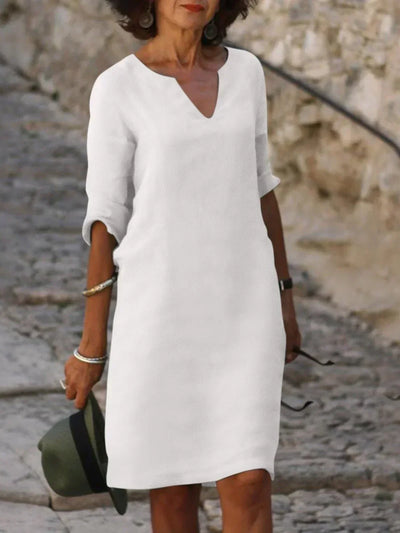 Natalie | Damen Elegantes Midi Kleid Mit Kerbausschnitt