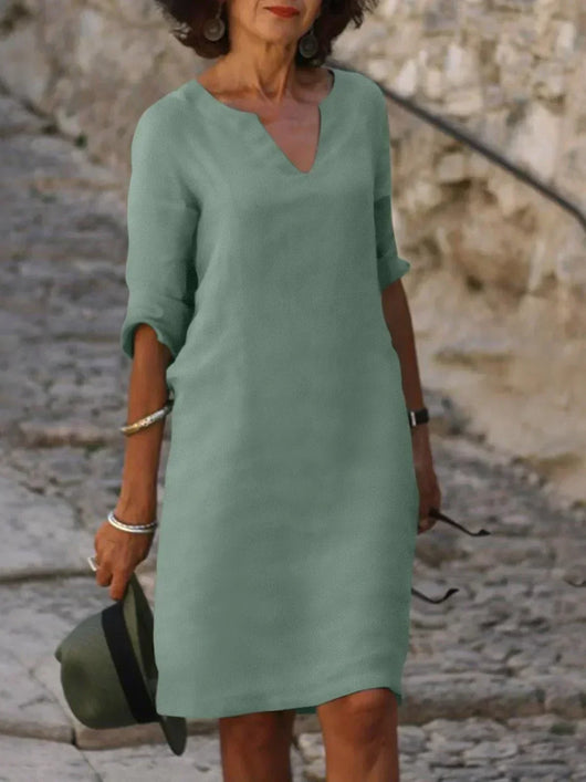 Natalie | Damen Elegantes Midi Kleid Mit Kerbausschnitt