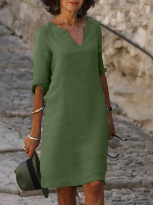 Natalie | Damen Elegantes Midi Kleid Mit Kerbausschnitt