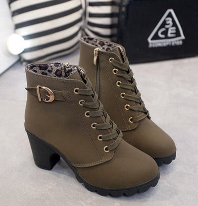 Nora | Stiefel Damen Schnürstiefeletten Blockabsatz Wildleder-Optik
