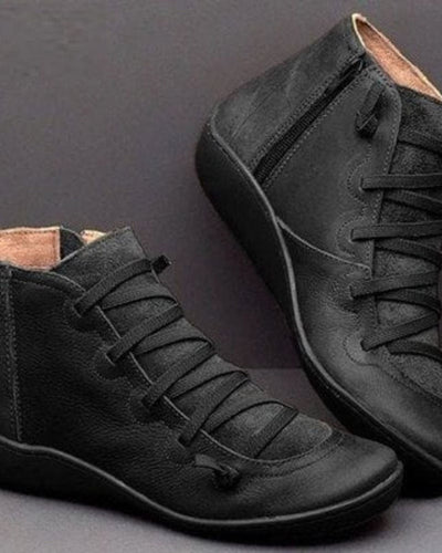 Frieda | Stiefel Damen Schnürung Leder Knöchelhohe Boots mit Reißverschluss