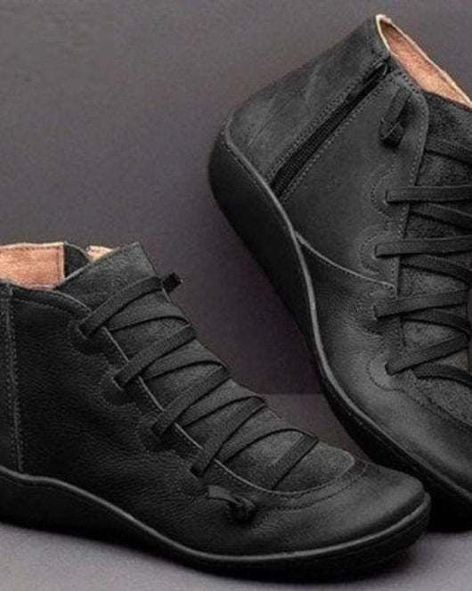 Frieda | Stiefel Damen Schnürung Leder Knöchelhohe Boots mit Reißverschluss