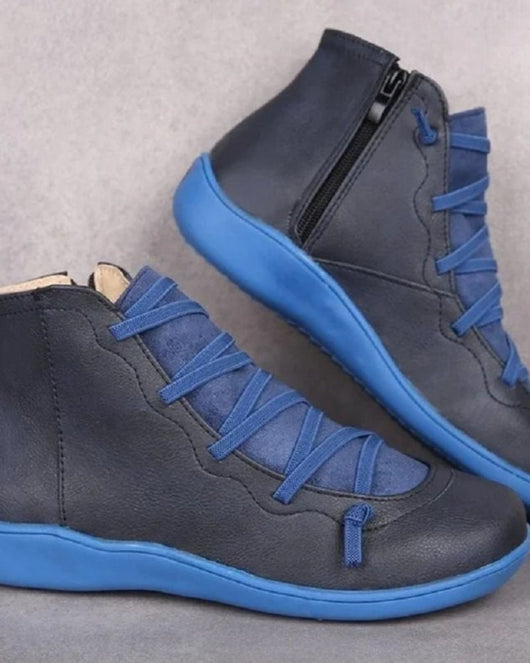Frieda | Stiefel Damen Schnürung Leder Knöchelhohe Boots mit Reißverschluss