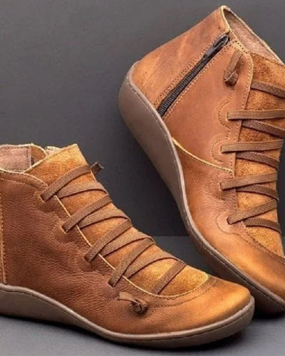 Frieda | Stiefel Damen Schnürung Leder Knöchelhohe Boots mit Reißverschluss