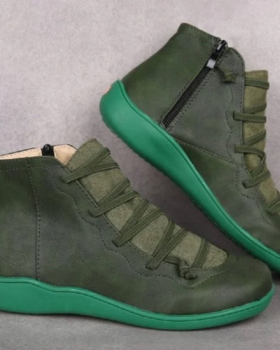 Frieda | Stiefel Damen Schnürung Leder Knöchelhohe Boots mit Reißverschluss