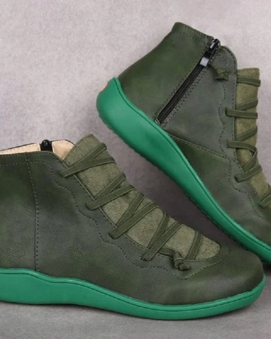 Frieda | Stiefel Damen Schnürung Leder Knöchelhohe Boots mit Reißverschluss