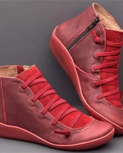 Frieda | Stiefel Damen Schnürung Leder Knöchelhohe Boots mit Reißverschluss