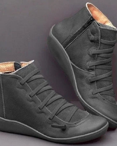 Frieda | Stiefel Damen Schnürung Leder Knöchelhohe Boots mit Reißverschluss