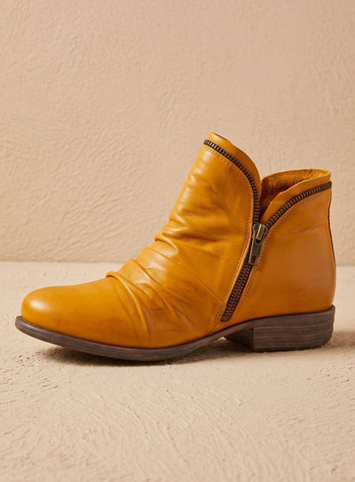 Katharina | Stiefeletten Damen Gefältelte Leder-Optik Reißverschluss Ankle Boots