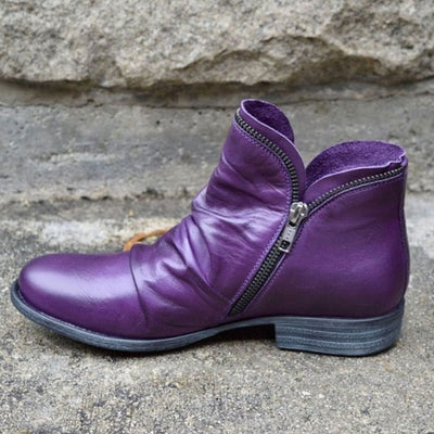 Katharina | Stiefeletten Damen Gefältelte Leder-Optik Reißverschluss Ankle Boots
