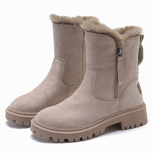 Marlene | Stiefeletten Damen Gefütterte Winterstiefel Kunstfell Blockabsatz