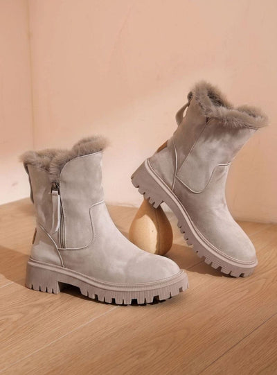 Marlene | Stiefeletten Damen Gefütterte Winterstiefel Kunstfell Blockabsatz