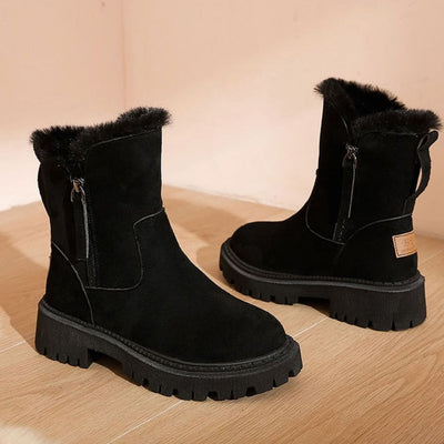 Marlene | Stiefeletten Damen Gefütterte Winterstiefel Kunstfell Blockabsatz