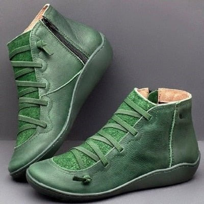 Leonie | Stiefeletten Damen Kunstleder Schnürung Seitlichem Reißverschluss Knöchelhohe Boots