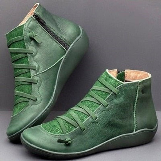 Leonie | Stiefeletten Damen Kunstleder Schnürung Seitlichem Reißverschluss Knöchelhohe Boots