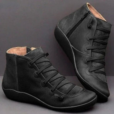 Leonie | Stiefeletten Damen Kunstleder Schnürung Seitlichem Reißverschluss Knöchelhohe Boots