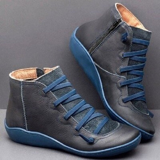 Leonie | Stiefeletten Damen Kunstleder Schnürung Seitlichem Reißverschluss Knöchelhohe Boots