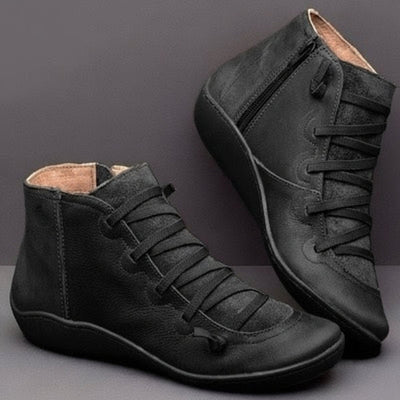 Leonie | Stiefeletten Damen Kunstleder Schnürung Seitlichem Reißverschluss Knöchelhohe Boots
