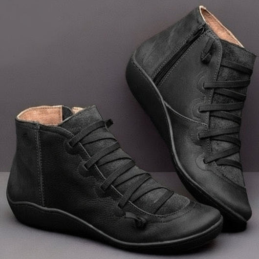 Leonie | Stiefeletten Damen Kunstleder Schnürung Seitlichem Reißverschluss Knöchelhohe Boots