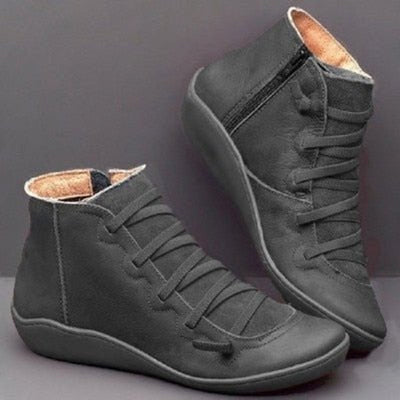 Leonie | Stiefeletten Damen Kunstleder Schnürung Seitlichem Reißverschluss Knöchelhohe Boots