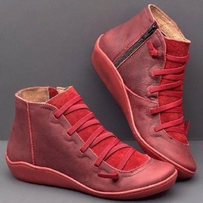 Leonie | Stiefeletten Damen Kunstleder Schnürung Seitlichem Reißverschluss Knöchelhohe Boots