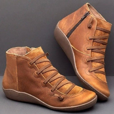 Leonie | Stiefeletten Damen Kunstleder Schnürung Seitlichem Reißverschluss Knöchelhohe Boots