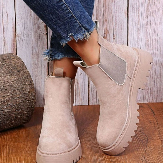 Greta | Stiefeletten Damen Plateau Chelsea Boots Wildleder-Optik Slip-on