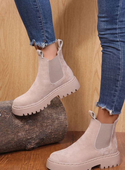 Greta | Stiefeletten Damen Plateau Chelsea Boots Wildleder-Optik Slip-on