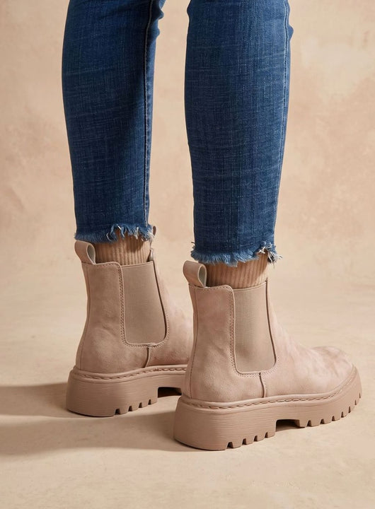 Greta | Stiefeletten Damen Plateau Chelsea Boots Wildleder-Optik Slip-on